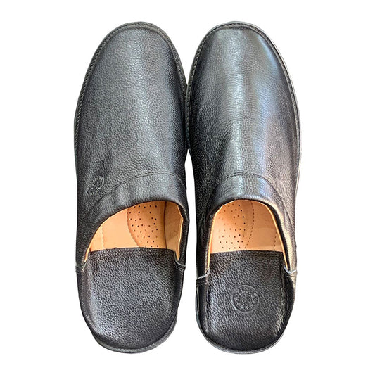 Babouche Homme Orthopédique Cuir Noir